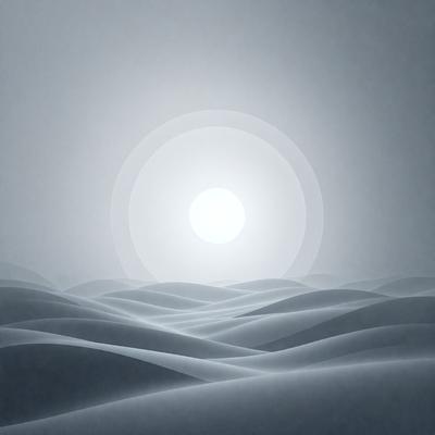 The primary subject of the image is a large, bright moon, which is the main focus of the scene. The moon is located in the middle of the image, with a white background surrounding it. The visual style of the image is a combination of photo and digital art, creating a unique and captivating atmosphere. The colors and mood of the image are predominantly white, giving it a clean and serene appearance.